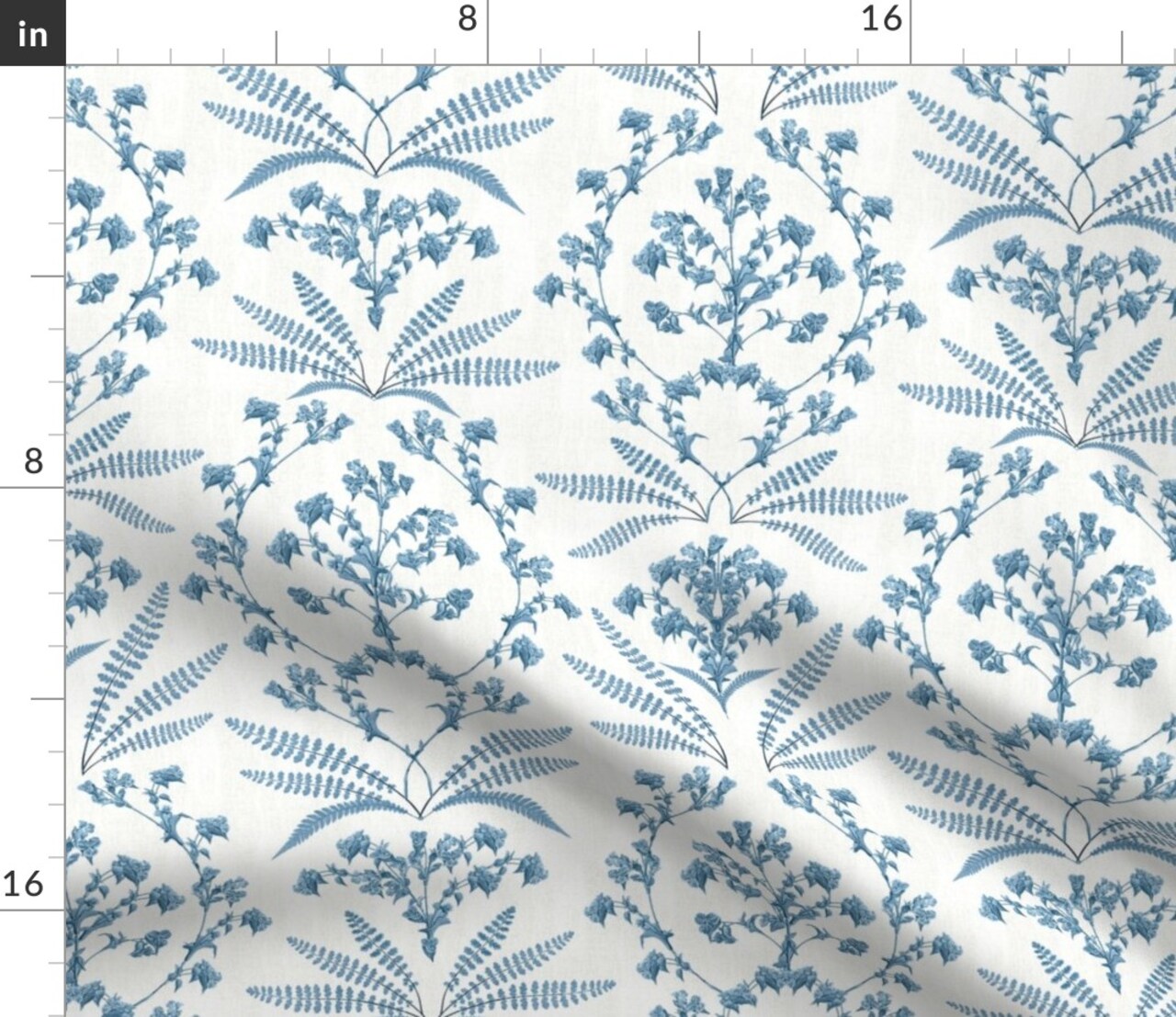 Cottage Core Traditional Classic Blue Vine Flowers Floral Ogee Garland Custom Printed Fabric by Spoonflower Various Fabrics by the Yard or Fat Quarter